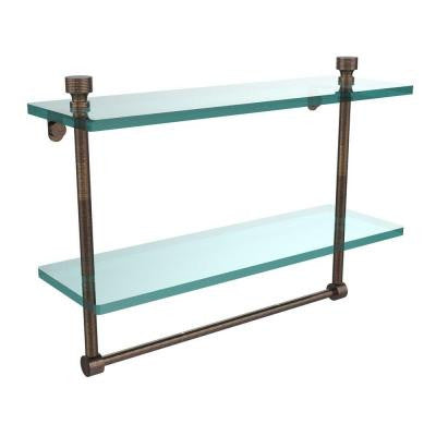 Foxtrot Collection 5 in. W x 16 in. L 2-Tiered Glass Shelf with Integrated Towel Bar in Venetian Bronze
