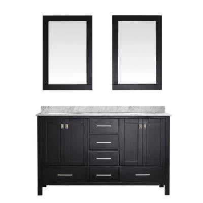 Gela 60 in. W x 22 in. D x 35 in. H Vanity in Espresso with Marble Vanity Top in White with Basin and Mirror