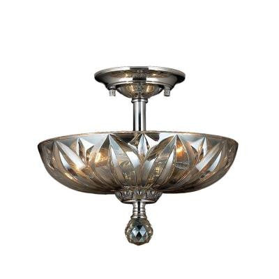 Mansfield 3-Light Chrome and Golden Teak Crystal Semi-Flush Mount Light