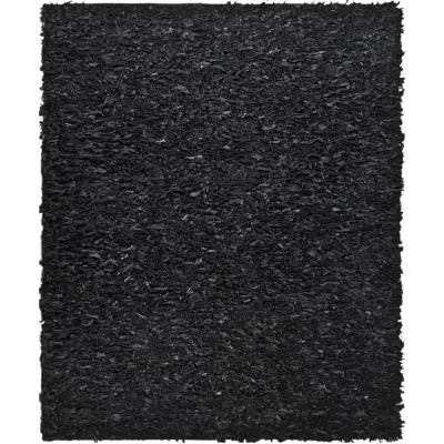 Leather Shag Black 6 ft. x 9 ft. Area Rug