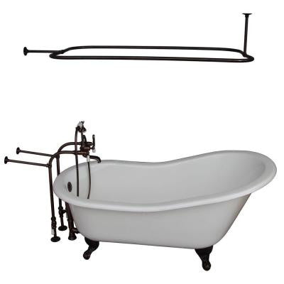 5.6 ft. Cast Iron Ball and Claw Feet Slipper Tub in White with Oil Rubbed Bronze Accessories
