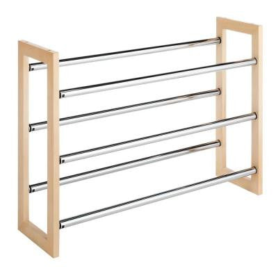 Wood and Chrome Shoe Rack-Natural