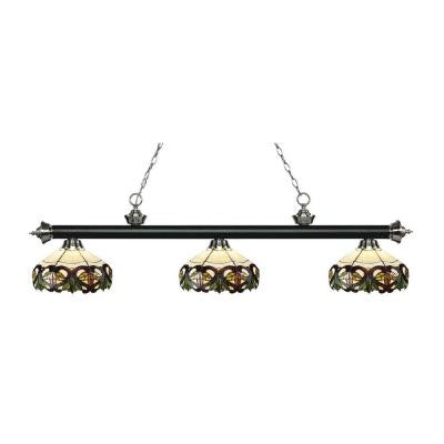 Leland 3-Light Matte Black and Brushed Nickel Island Light with Tiffany Glass Shades