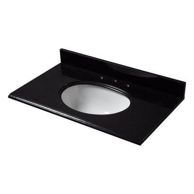 37 in. W Granite Vanity Top in Black with White Bowl