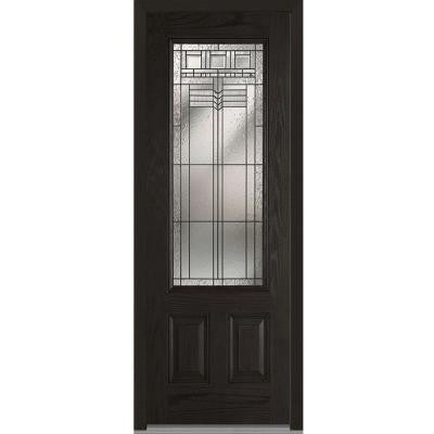 36 in. x 96 in. Oak Park Decorative Glass 3/4-Lite Finished Oak Fiberglass Prehung Front Door