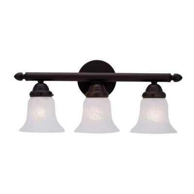 3-Light Bronze Bath Light with White Alabaster Glass Shade