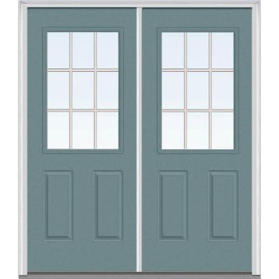 72 in. x 80 in. Classic Clear Glass GBG 1/2-Lite Painted Fiberglass Smooth Double Prehung Front Door