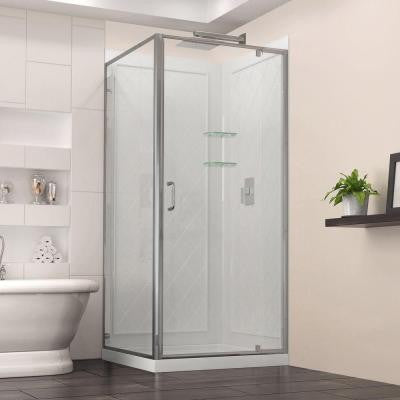 Flex 32 in. x 32 in. x 76-3/4 in. Framed Shower Enclosure with Back Wall and Base Kit in Chrome