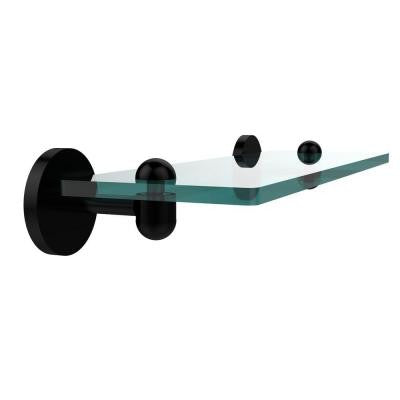 Tango Collection 16 in. W x 16 in. L Glass Vanity Shelf with Integrated Towel Bar in Matte Black