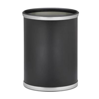 Sophisticates Black with Brushed Chrome Trash Can with Bands and Black Bumper