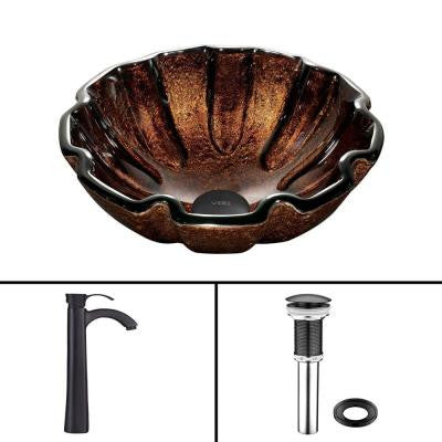 Glass Vessel Sink in Walnut Shell and Otis Faucet Set in Matte Black