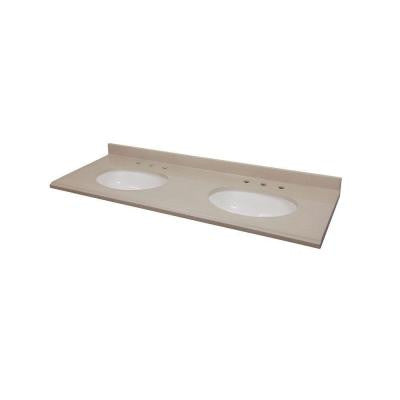 61 in. Colorpoint Technology Vanity Top in Beach with White Double Undermount Bowls