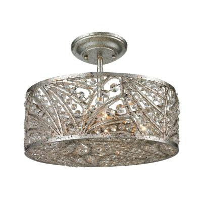 Renaissance 15 in. 4-Light Sunset Silver Semi Flush Mount
