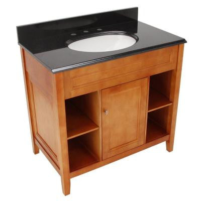 Exhibit 37 in. W x 22 in. H Vanity in Rich Cinnamon with Granite Vanity Top in Black