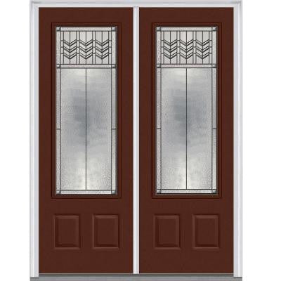 72 in. x 96 in. Prairie Bevel Decorative Glass 3/4-Lite Painted Fiberglass Smooth Double Prehung Front Door