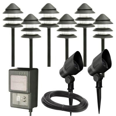 Low Voltage Halogen Black 6 Path Light and 2 Flood Light Kit