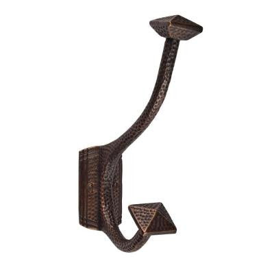 Single Robe Hook with Solid Copper Coat and Pyramid Motif in Antique Copper