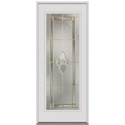 36 in. x 80 in. Master Nouveau Decorative Glass Full Lite Primed White Steel Replacement Prehung Front Door