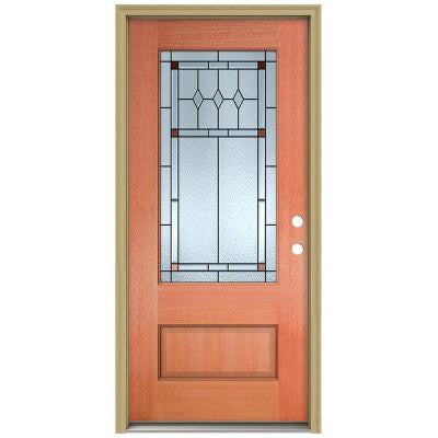 36 in. x 96 in. Ashmore 3/4 Lite Unfinished Mahogany Wood Prehung Front Door with Brickmould and Patina Caming
