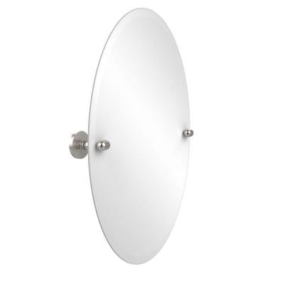 Tango Collection 21 in. x 29 in. Frameless Oval Single Tilt Mirror with Beveled Edge in Satin Nickel