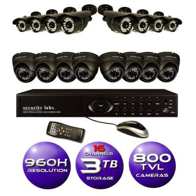16-Channel 960H Surveillance System with 3TB HDD and (16) 800 TVL Cameras