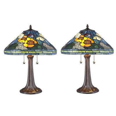 Tiffany Golden Poppy 23 in. Bronze Table Lamp Set