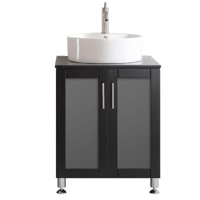 Tuscany 24 in. W x 22 in. D x 30 in. H Vanity in Espresso with Glass Vanity Top in Black with Basin