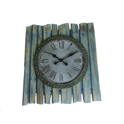 35 in. x 32 in. Square Iron Wall Clock in Light Blue and Gray Frame