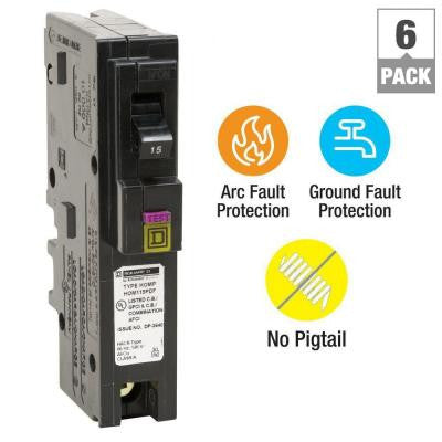 Homeline 15 Amp Single-Pole Plug-On Neutral Dual Function (CAFCI and GFCI) Circuit Breaker (6-Pack)