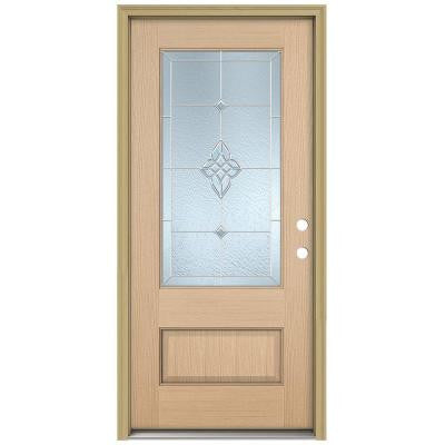 36 in. x 96 in. Rosemont 3/4 Lite Unfinished Hemlock Wood Prehung Front Door with Brickmould and Zinc Caming