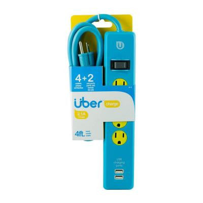 4 ft. 4-Outlet and 2 2.1 Amp USB Port Power Strip - Blue