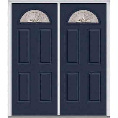 64 in. x 80 in. Heirloom Master Decorative Glass 1/4 Lite Painted Builder's Choice Steel Double Prehung Front Door
