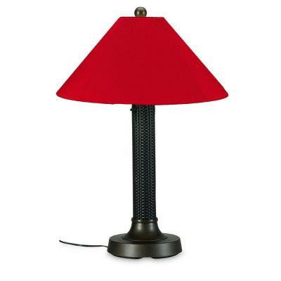Bahama Weave 34 in. Dark Mahogany Outdoor Table Lamp with Jockey Red Shade