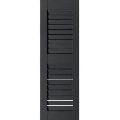 12 in. x 56 in. Exterior Real Wood Pine Louvered Shutters Pair Black