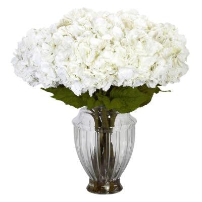 23 in. H White Large Hydrangea with European Vase Silk Flower Arrangement