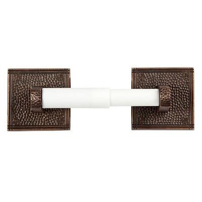 Double Post Toilet Paper Holder with Square Backplate in Antique Copper