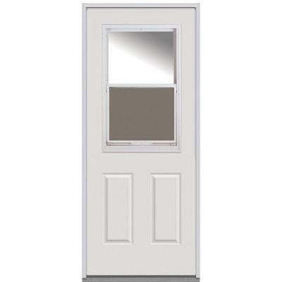 36 in. x 80 in. Classic Clear Glass 1/2 Lite 2-Panel Primed White Steel Replacement Prehung Front Door with Venting