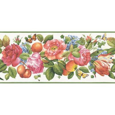 9.25 in. x 15 ft. Primary Colored Floral and Fruit Trail Border