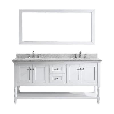Julianna 72 in. Double Square Basins Vanity in White with Marble Vanity Top in White and Mirror