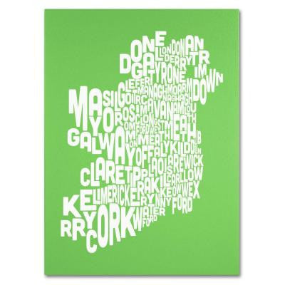 14 in. x 19 in. Ireland Text Map - Lime Canvas Art