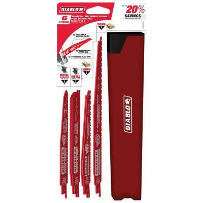 Nail-Embedded Wood and Metal Cutting Bi-Metal Reciprocating Saw Blade Set (6-Piece)