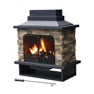Huntsville 42 in. x 24 in. Steel Faux Stone Outdoor Fireplace