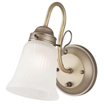 1-Light Oyster Bronze Interior Wall Fixture with On/Off Switch and Frosted Ribbed Design Glass