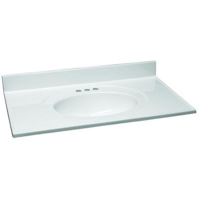 37 in. W Cultured Marble Vanity Top in White with Solid White Bowl