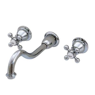 Wall Mount 2-Handle Elegant Spout Bathroom Faucet in Triple Plated Chrome