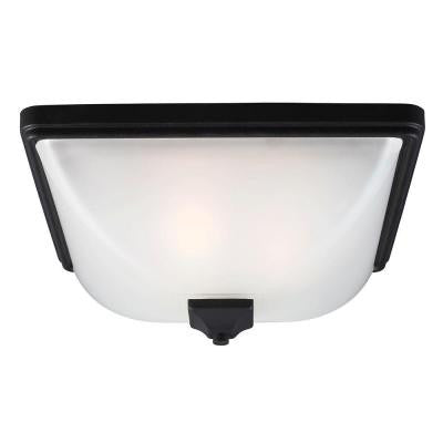 Irving Park 3-Light Outdoor Black Fluorescent Ceiling Flushmount with Satin Etched Glass