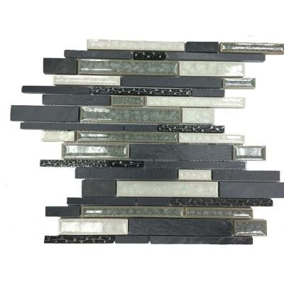 Olive Branch Black 11-3/4 in. x 11-3/4 in. x 10 mm Slate Glass and Stone Mosaic Tile