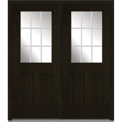 64 in. x 80 in. Classic Clear Glass GBG 1/2 Lite Finished Oak Fiberglass Double Prehung Front Door