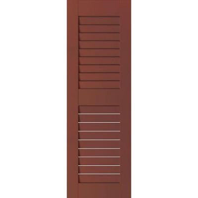 15 in. x 57 in. Exterior Real Wood Sapele Mahogany Louvered Shutters Pair Country Redwood