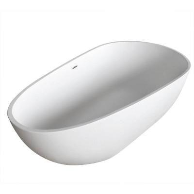 Ira Stone 5.6 ft. Artificial Stone Center Drain Oval Bathtub in White